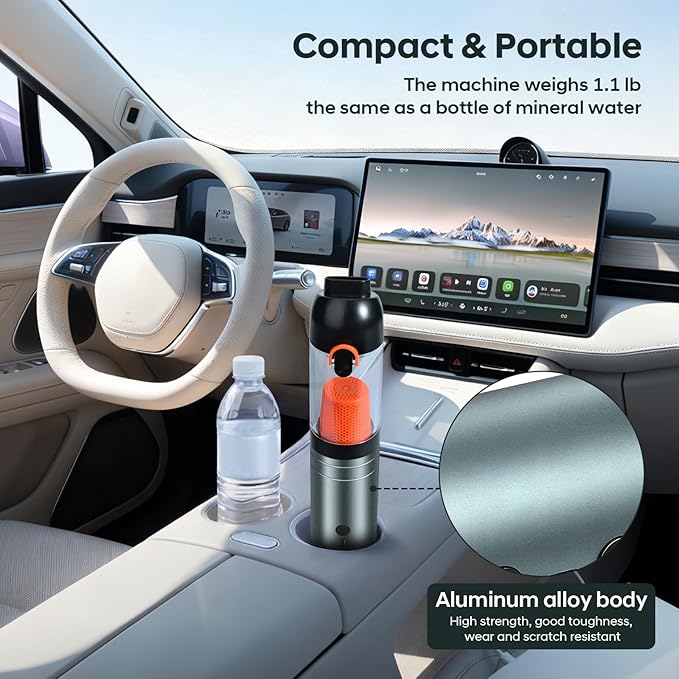 7-in-1 Aluminum Alloy Wireless Car Vacuum Cleaner, 20kPa Strong Suction Handheld Vacuum, Portable with Smart Digital Display, 2 Suction Modes for Car, Desk, Keyboard and Small Spaces（Cyan）