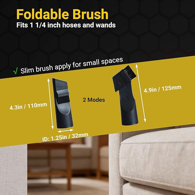Vacuum Attachments Accessories Cleaning Kit Brush Nozzle Crevice Tool for 1 1/4 inch & 1 3/8 inch Standard Hose 6pcs