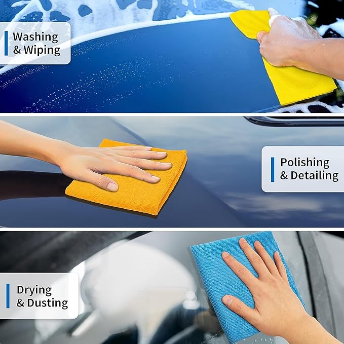 Microfiber Towels for Cars, 24 Pack Microfiber Cleaning Cloths, 11.5"*11.5" Cleaning Rags Towels Bulk Absorbent Lint-Free, All-Purpose for Detailing, Office, Household Cleaning