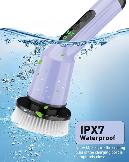 Electric Spin Scrubber for Cleaning Bathroom, Shower Scrubber Rotary Floor Brushes with IPX7 Waterproof & 2 Speed, 3 Brush Heads, Bathroom Cleaning Supplies for Shower Tub Tile Toilet Purple