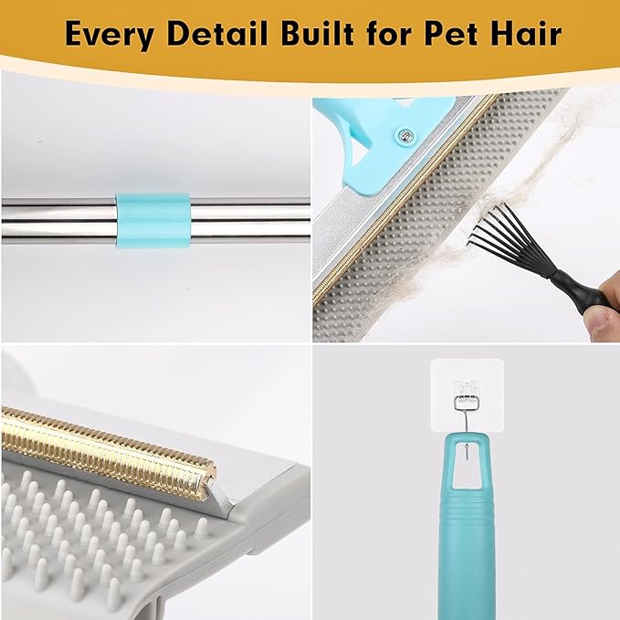 Carpet Rake for Pet Hair Removal Tool, Reusable Pet Dog Cat Hair Remover with Adjustable Long Handle, 3 Pcs Carpet Brush for Rugs, Mats, Couch, Furniture，1 Brush Cleaning Comb