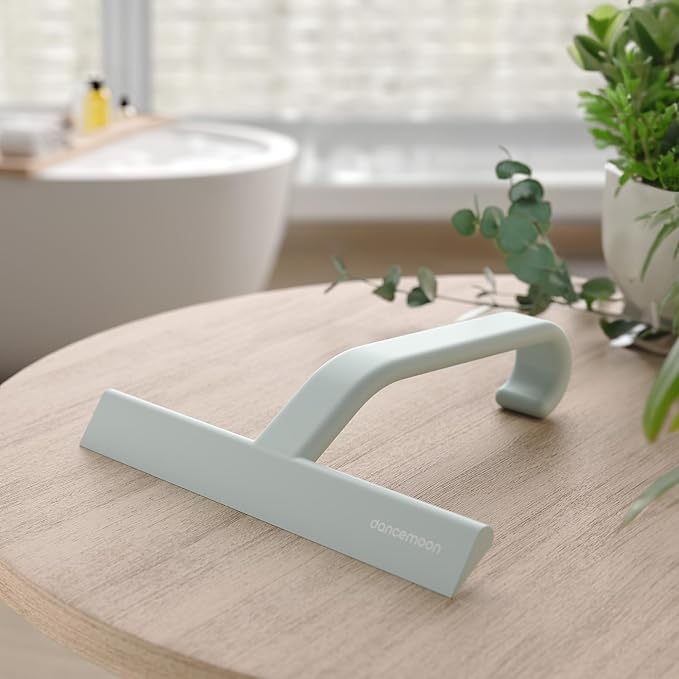 dancemoon JustHang Shower Squeegee for Glass Doors, All-One-Piece Award-Winning Silicone Squeegee with Built-in Hook for Bathroom, Window, Mirror, Tile Wall,Car, Streak-Free Cleaner,10-Inch Sage Green