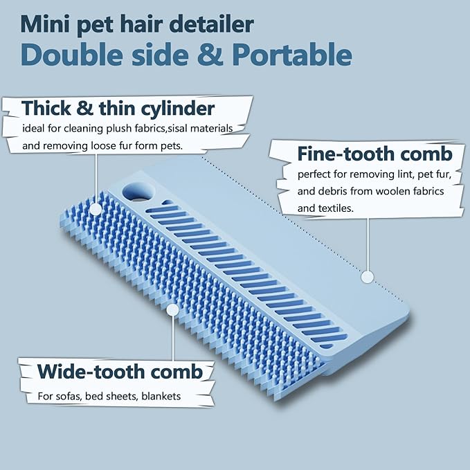 2 Pack Portable Pet Dogs Cats Hair Remover Lint Removal Shaver Tool Fur Scraper Carpet Rake for Couch Furniture Car Mats Fabric Sofa Clothes Bedding Blue