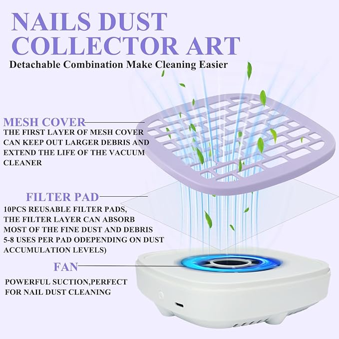 USB Mini Manicure Nail Vacuum Cleaner Strong Suction Nail Dust Collector Portable Nail Art Vacuum Dust Cleaner Extractor Fan (BLUE)
