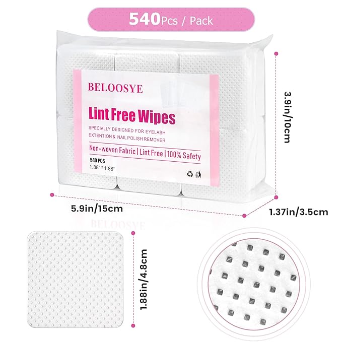 540 PCS Lint Free Nail Wipes,Eyelash Extension Glue Wipes,Super Absorbent Soft Non-woven Fabric Adhesive Nail Polish Remover Wipe,Cleaning Pad Cloth for Lash Extension Supplies and Nail Polish Bottle