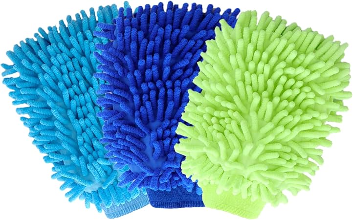 3PK Microfiber Car Wash Mitts Scratch Free Double Sided Cleaning Drying Mitts Wash Gloves for Car Washing Supplies Truck