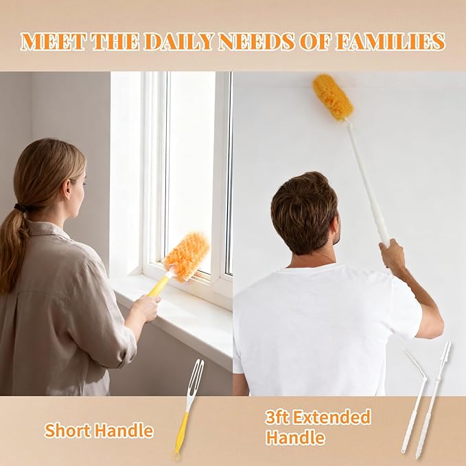 Duster Refill for Swiffer Duster, 50 Count Disposable Dusters Kit for Cleaning Dusting Furniture Blind Ceiling Fan, Multi Surface 360 Feather Duster + 3FT Extended Handle + Short Handle