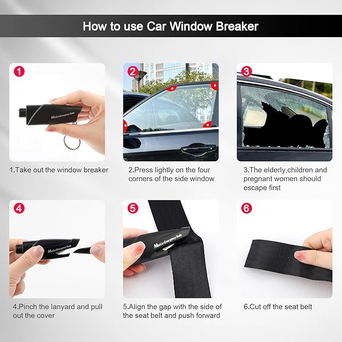 RAPUDA Window Breaker Seatbelt Cutter,3-in-1 Mini Glass Breaker, 3 Pack Car Escape Tool for Land and Underwater,Keychain Car Emergency Tool（Black/Green/Blue）