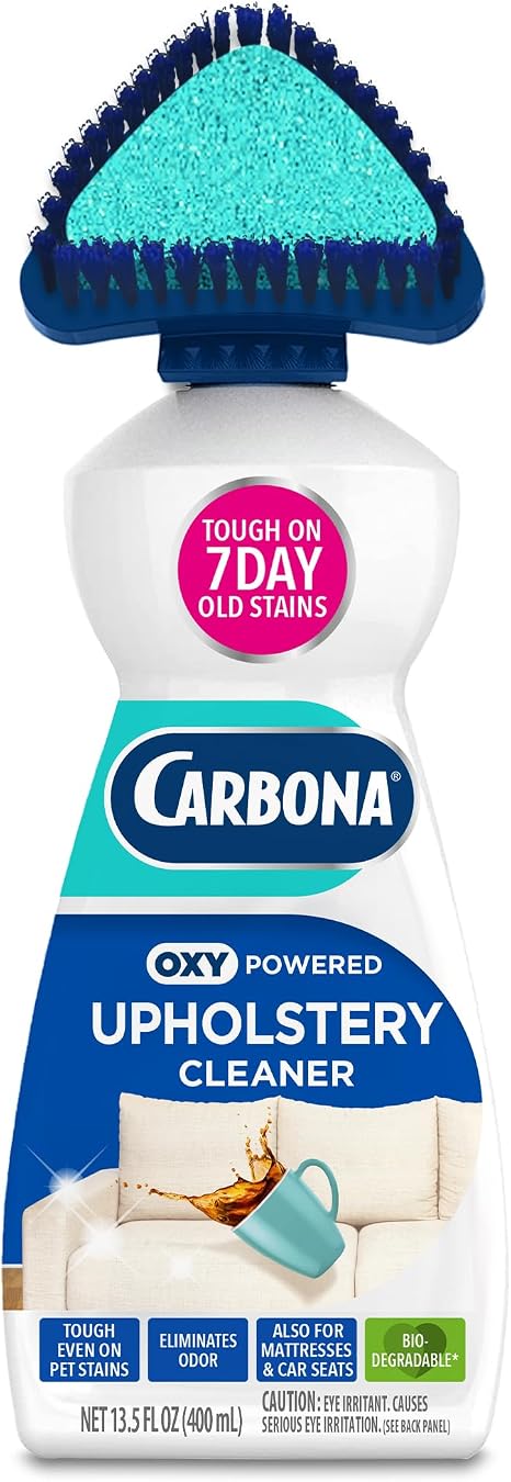 Carbona Oxy Powered Upholstery Cleaner with Brush & Sponge (13.5 Fl Oz), Stain Remover for Couches, Car Seats & Mattress
