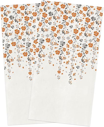 Kitchen Towels Microfiber Cleaning Cloths, Flower Orange Grey Cherry Blossoms White Background Soft Dish Towels for Kitc