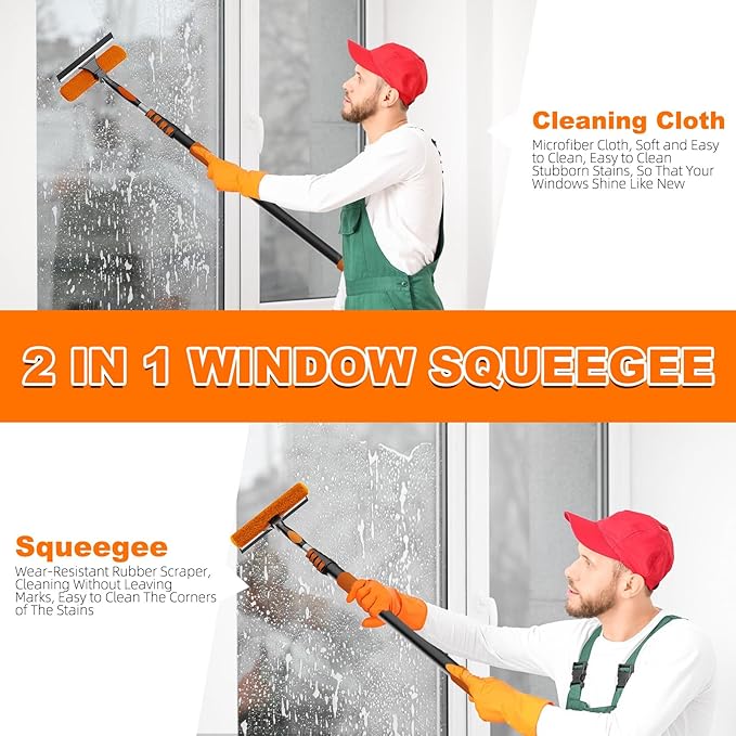SISUPASSIE 30FT Reach High Ceiling Duster Kit, Window Cleaning kit with 5-24FT Extension Pole, Fan Duster for Ceiling Fan Blades, Microfiber Feather Duster, Rotatable Window Squeegee and Cobweb Duster