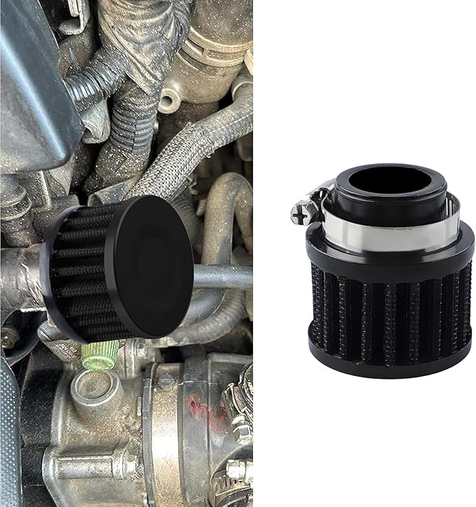 Air Filter, Valve Cover Breather, 25mm Auto Crankcase Cold Air Filter Cleaner with Adjustable Clamp, Breather Turbo Vent Cleaner Automotive Accessories Fit for Cars and Motorcycles (Black)
