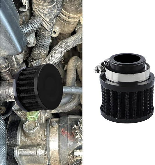 Air Filter, Valve Cover Breather, 25mm Auto Crankcase Cold Air Filter Cleaner with Adjustable Clamp, Breather Turbo Vent Cleaner Automotive Accessories Fit for Cars and Motorcycles (Black)