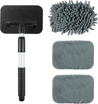 Car Windshield Cleaner Tool, Vehicle Windshield Window Cleaner with Extendable Handle & 3 Different Reusable Pads, Unive