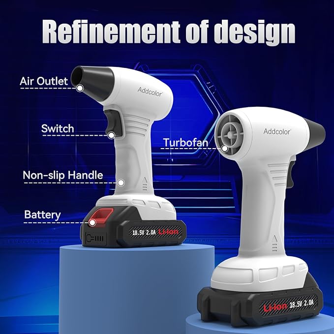Leaf Blower Cordless, Portable Handheld Blowers with 18.5V 2.0 Ah Battery and Charger, Electric Leaf Blower for Dust Snow Blowing, Lawn Care, Patio, White