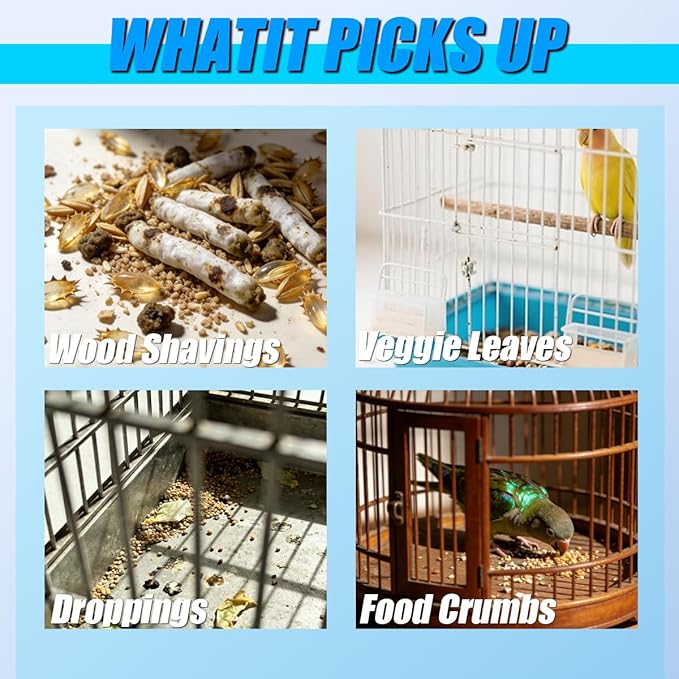 Bird Food Electric Separator & Cage Cleaner, Portable USB Vacuum with 2 Suction Speeds, Pet Hair/Dust Collector for Eraser Shavings, Car & Computer Keyboard