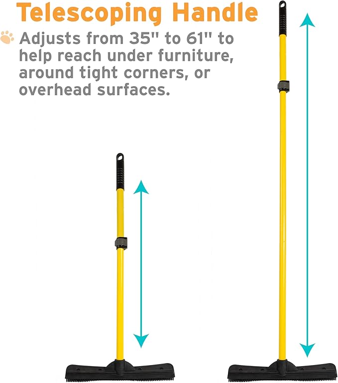 FURemover Pet Hair Removal Rubber Broom, 61" Telescopic Handle