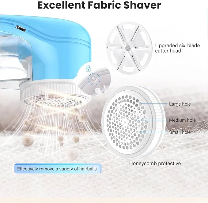 Fabric Shaver, Lint Remover for Clothes, Electric Lint Remover with 3 Replaceable Blades, Removes Fabric Pills, Rechargeable Sweater Defuzzer Pill Remover, Depiller Effectively Remove Pills