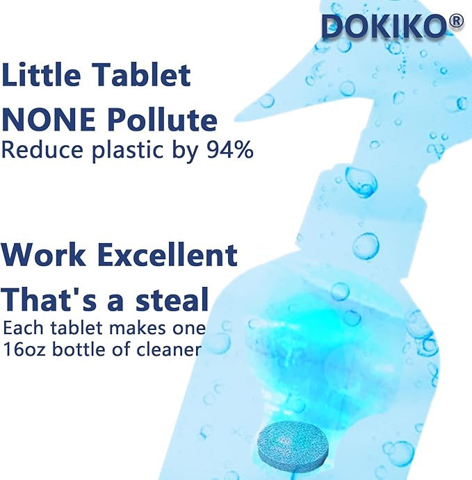 DOKIKO Glass Cleaner Refill Tablets - 50 Concentrated Multi-Surface Cleaning Tablets, 1 Pack Makes 50 * 16 fl oz Spray for Windows, Mirrors, Windshields & More