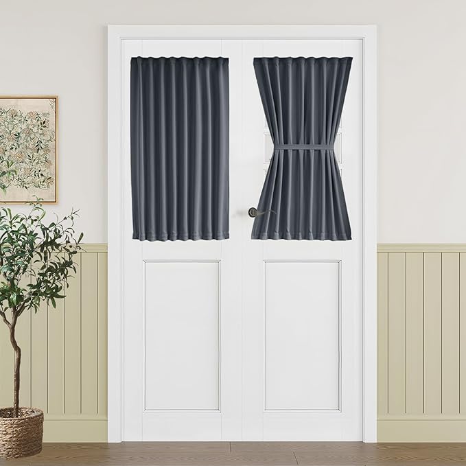 Vatge Small Front Door Curtains - 40 Inch Length Door Curtains for Door Windows, 1 Panel, W25 x L40, Grey