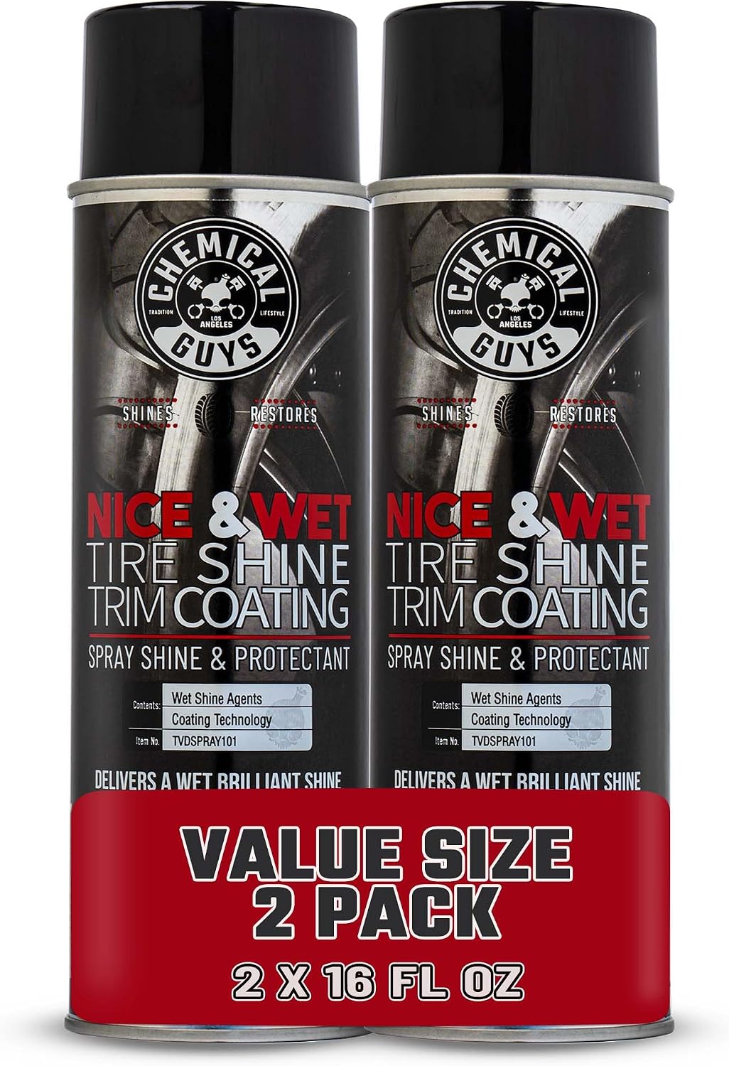 Nice & Wet Aerosol Tire Shine, High Gloss Black Spray, 2 Pk