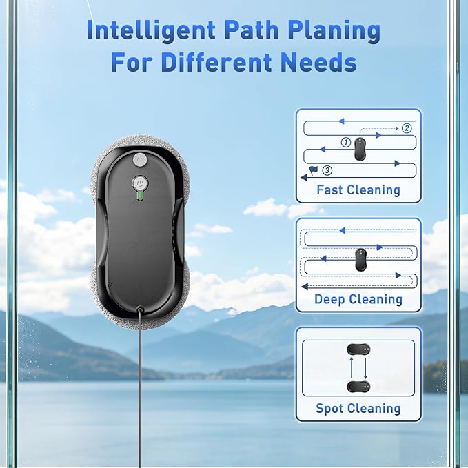 KKI Window Cleaning Robot, Upgrade Window Cleaner Robot, Auto Spray, Max 3200pa,3 Cleaning Modes & Edge Detection, Remote Control for High-Rise Windows, Glass Door,5Sets Cloths