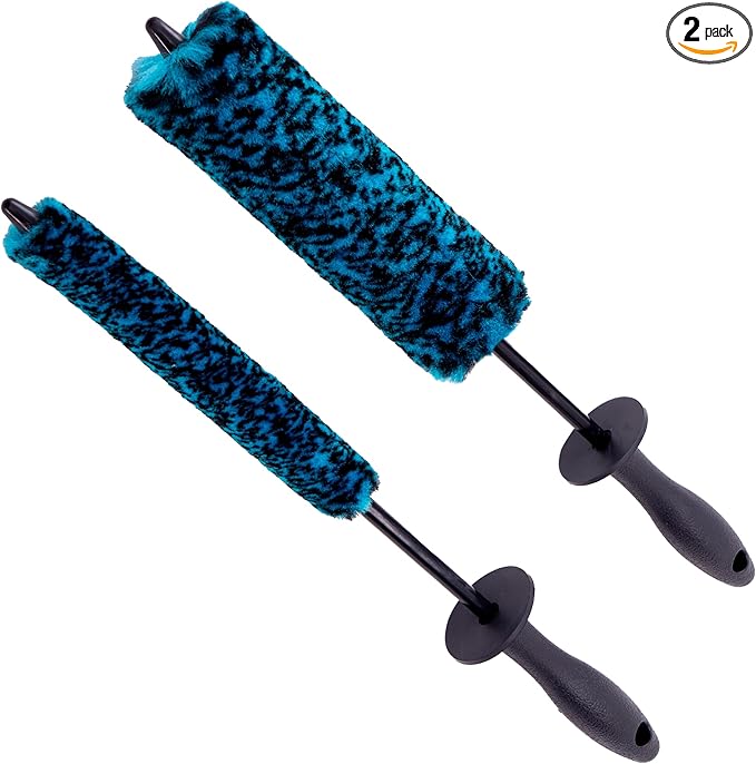 VIKING Wheel Barrel Brush Set, Cleaning Brush for Wheels and Car Detailing Kit, Includes Slim and Regular Diameters, 16 Inch Length, Teal, 2 Pack