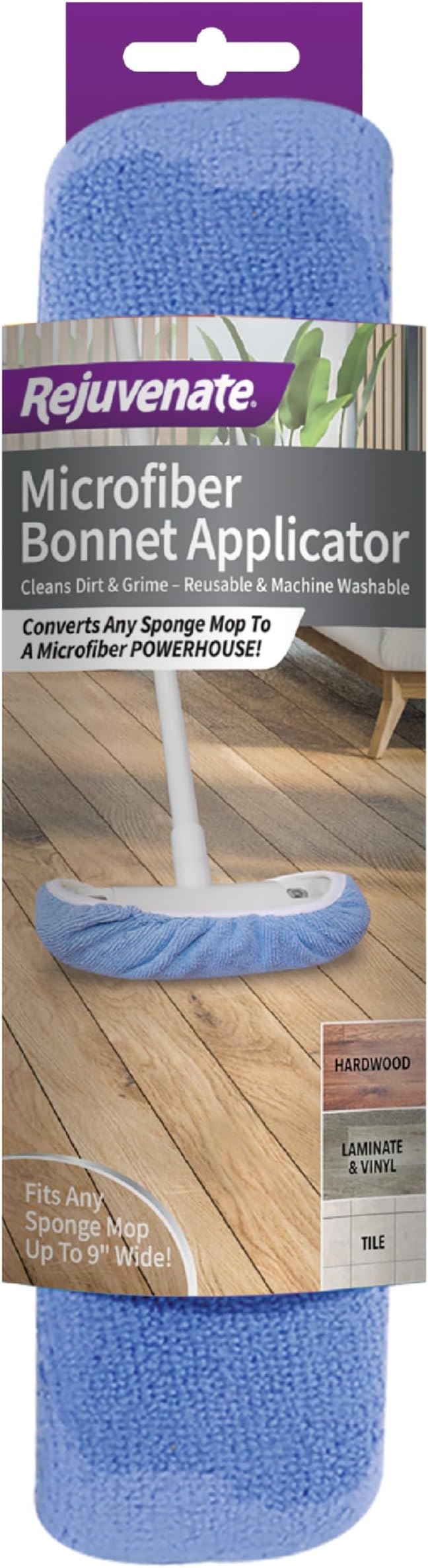 Rejuvenate Microfiber Bonnet Applicator, 1 Count, Converts Any Sponge Mop To A Reusable Microfiber Mop