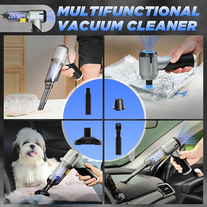 Saker Handheld Car Vacuum Portable Cordless17000PA Mini Air Duster Blower Rechargeable Foldable Vacuum Cleaner with Brushless Motor for Home, Office Pet HL132 Black