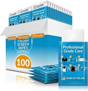 iCloth XL Screen Cleaning Wipes, Lint-Free and Streak-Free, Fast-Drying, Removes Dust, Fingerprints, and Smudges (100 XL