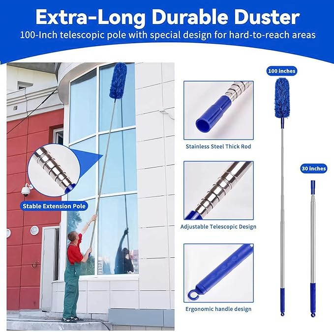 Dusters for Cleaning, Duster with Extension Pole 5 in 1 Kit, Cobweb Duster, Long Dusters for High Ceilings, Microfiber Dusters for Ceiling Fan, Blinds and Furniture