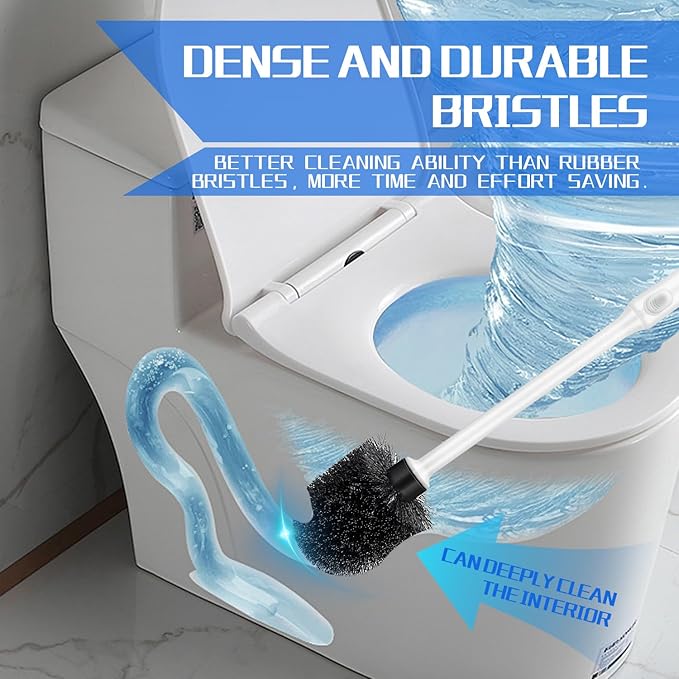 Toilet Brush and Holder Set, 3 Pack Long Handle Non-Slip Grip Toilet Bowl Brush, Hard Toilet Brush, Deep Cleaning for Bathroom Toilets, Easy to Assemble White ﻿