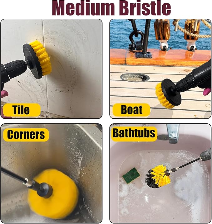 8 Pack Drill Brush Attachment Set,1/4in Power Scrubber Brush + Extend Long Attachment,Multi-Purpose Brush Drill Attachment, Power Cleaning Scrub Brush for Bathroom, Tub, Tile, Corner