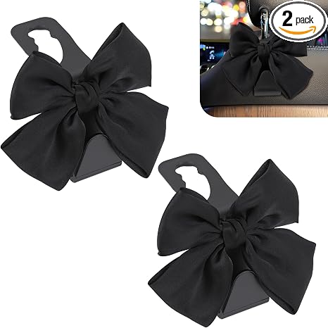 2PCS Car Headrest Hook, Cute Bow Car Purse Hook, Auto Seat Headrest Hooks for Purses Coats Umbrellas Bags, Universal Veh