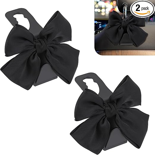 2PCS Car Headrest Hook, Cute Bow Car Purse Hook, Auto Seat Headrest Hooks for Purses Coats Umbrellas Bags, Universal Veh