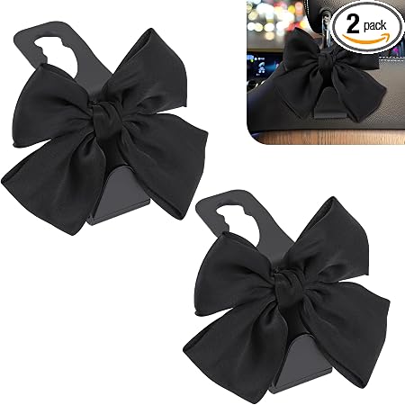 2PCS Car Headrest Hook, Cute Bow Car Purse Hook, Auto Seat Headrest Hooks for Purses Coats Umbrellas Bags, Universal Veh