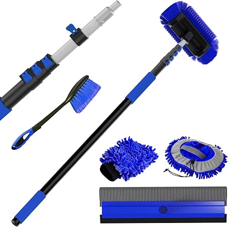 AgiiMan Car Wash Brush with Long Handle, 1.4-4.4FT Telescoping Car Cleaning Kit, Soft Bristle RV Wash Brush and Car Wash