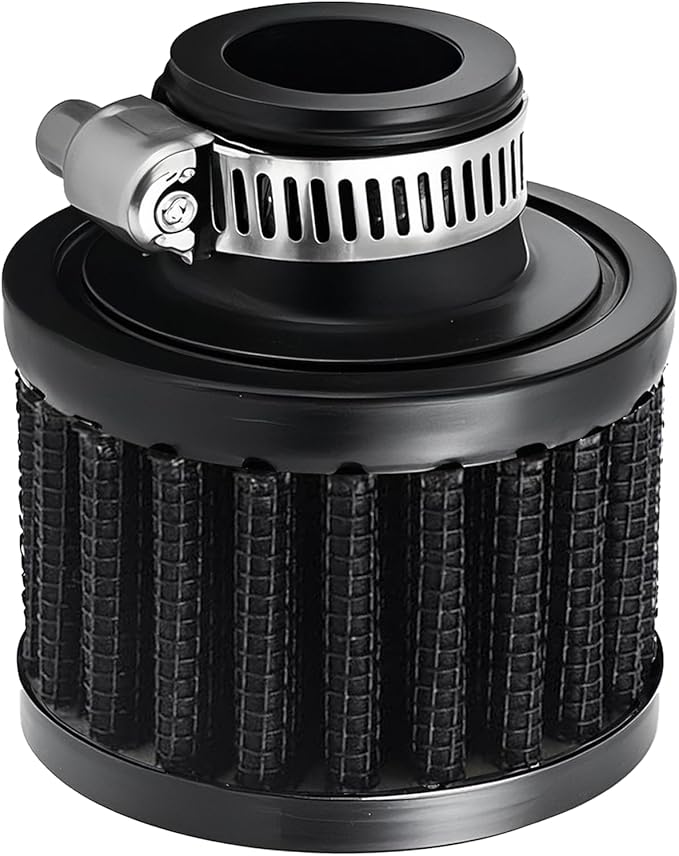 18mm Cold Air Intake Filter, Automotive Cold Air Breather Filter with Adjustable Clamp, Car Valve CoverTurbo Vent Cleaner Accessory, Fits for Car Motorcycle (Black)
