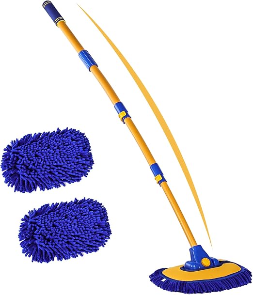 anngrowy 56.7" Car Wash Brush Mop Kit Mitt Sponge with Long Handle Car Cleaning Supplies Kit Tools Car Washing Duster Ex
