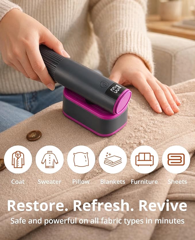Fabric Shaver, 2-in-1 Rechargeable Lint Shaver with Dual Shaving Heads, Digital LED Display, 6-Leaf Blades, 2-Speed Sweater Shaver to Remove Pilling & Fuzz from Clothes, Furniture, Couch