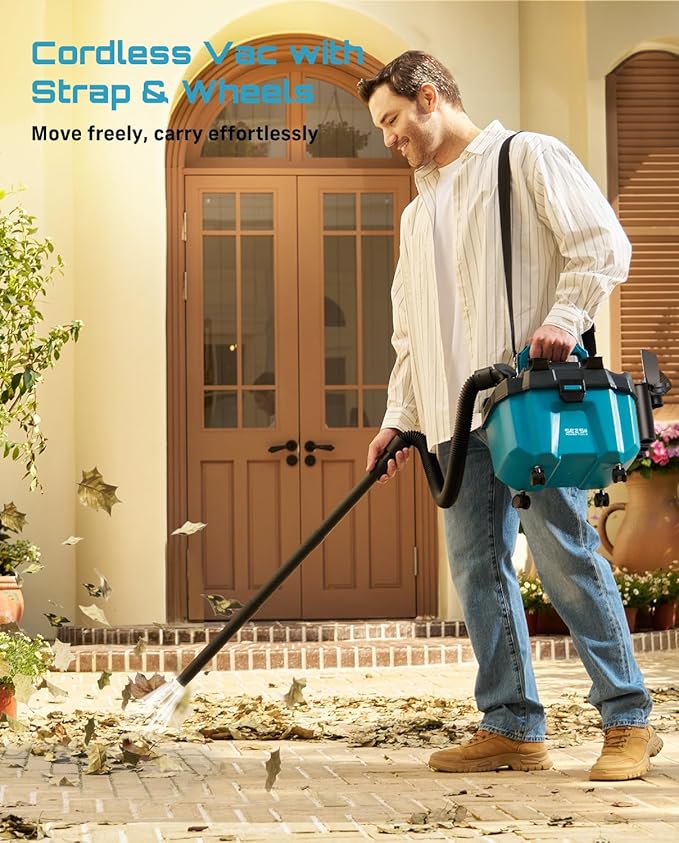 Seesii Cordless Shop Vac Wet and Dry, 2.6 Gallon Small Shop Vac with Accessory Storage Holder, 2 x 4.0Ah Batteries, 3-in-1 Wet Dry Vacuum with HEPA Filter, Strap, Ideal for Garage, Car, Workshop