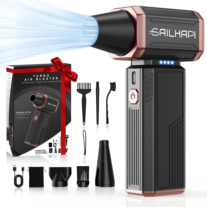 Compressed Air Duster 300000RPM, High-Speed Cordless Blower for Barber with Variable Speed, Electric Dust Blower for Keyboard, Car, PC, Hair Cut, Replaces Canned Air, Gifts for Men