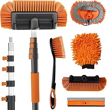 Buyplus 18FT Reach Car Wash Brush with Long Handle - Car Cleaning Kit with 3-12FT Extension Pole, Wheel Brush, Microfibe