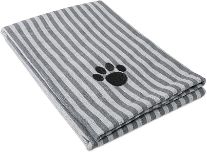 Bone Dry Pet Grooming Towel Collection Absorbent Microfiber X-Large, 41x23.5", Striped Gray