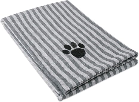 Bone Dry Pet Grooming Towel Collection Absorbent Microfiber X-Large, 41x23.5", Striped Gray