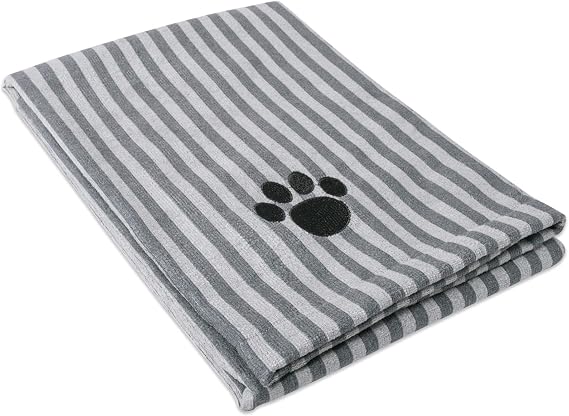 Bone Dry Pet Grooming Towel Collection Absorbent Microfiber X-Large, 41x23.5", Striped Gray