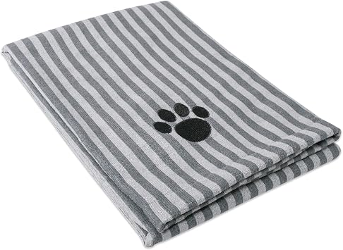Bone Dry Pet Grooming Towel Collection Absorbent Microfiber X-Large, 41x23.5", Striped Gray