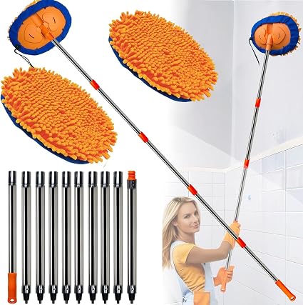 20 Feet High Reach Wall Duster - Chenille Microfiber Cleaning Head Wall Mop with 3-14 ft Spliceable Pole | Wall Cleaner 