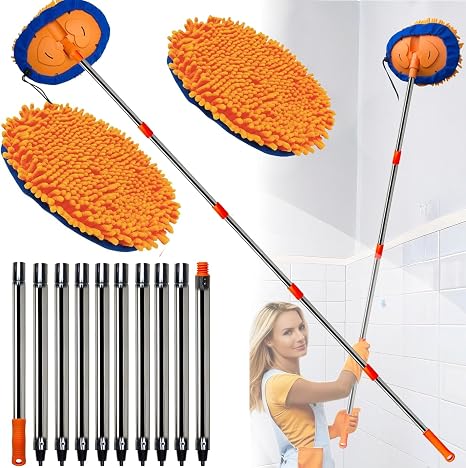 20 Feet High Reach Wall Duster - Chenille Microfiber Cleaning Head Wall Mop with 3-14 ft Spliceable Pole | Wall Cleaner 