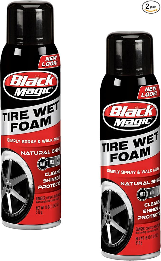 Black Magic 120269 Tire Wet Foam - Specially Formulated Thick Tire Spray Foam Clings to Tires to Dissolve & Clean Dirt while Shining & Protecting, 18 Fl. Oz. (Pack of 2)